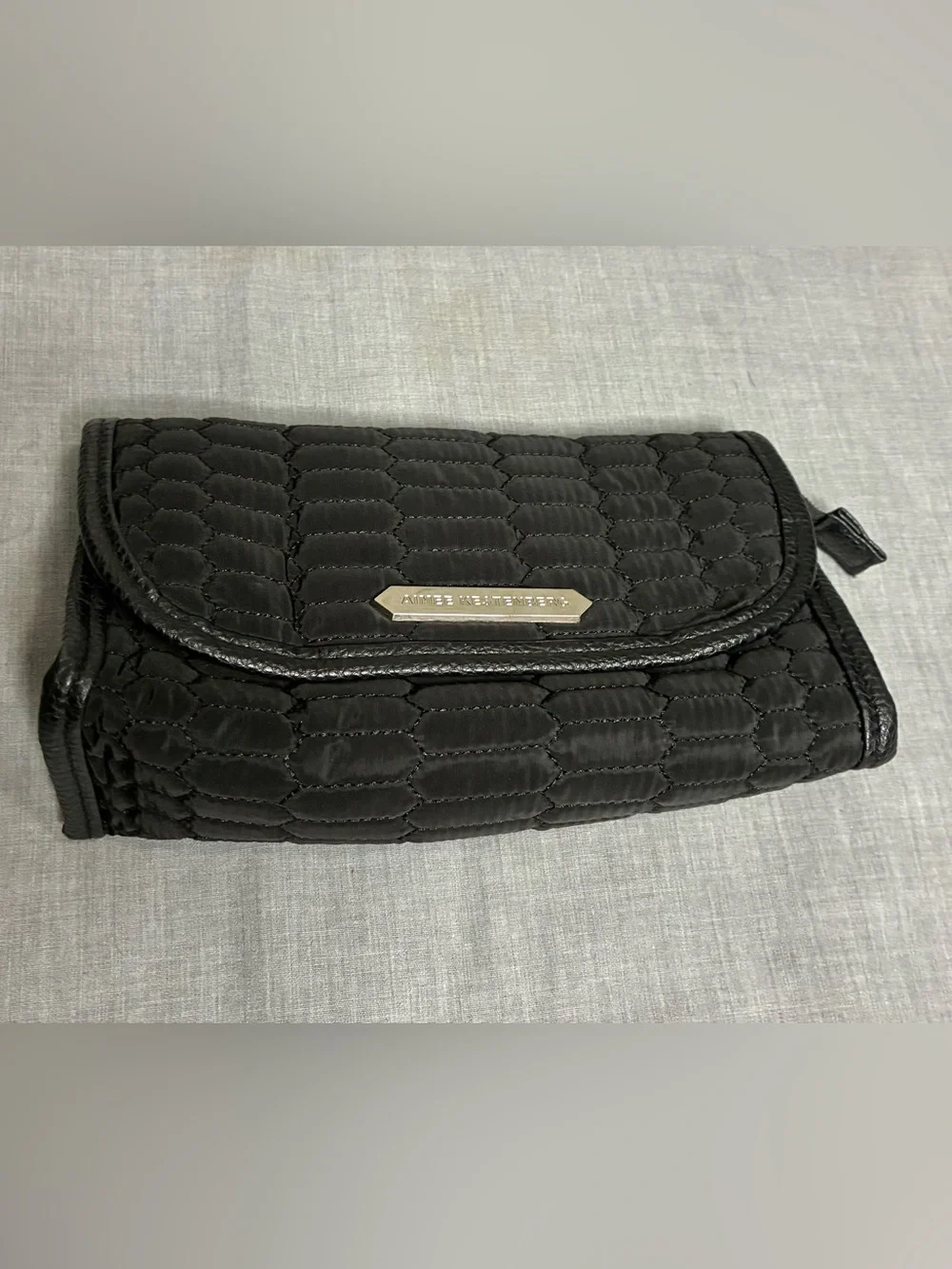 Aimee Kestenberg Black Quilted Cosmetic/Toiletry Bag with Logo Plate